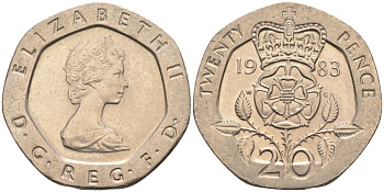 Великобритания 20 пенсов 1983 Елизавета II (1952-2022) KM 931, Spink 4230 (G1) медно-никель 4586-923