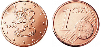 Финляндия 1 евроцент 1999 KM 98 сталь плакированная медью UNC 650-1632