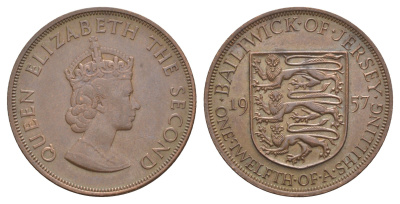 Джерси 1/12 шиллинга 1957 KM 21 бронза 4542-334