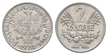 Польша 2 злотых 1974 MW KM 46, Parchimowicz 216h алюминий 4121-147
