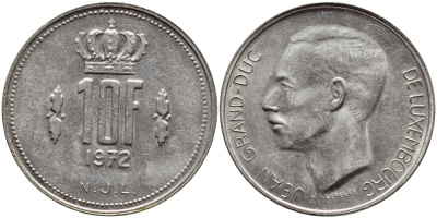 ЛЮКСЕМБУРГ 10 ФРАНКОВ 1972 KM 57 никель 4398-837