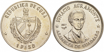 Куба 1 песо 1977 Игнасио Аграмонте (1841-1873) KM 187 медно-никель UNC 189-744