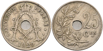 Бельгия 25 сантимов 1929 Belgie, Альберт I (1909-1934) KM 69 медно-никель 4126-145