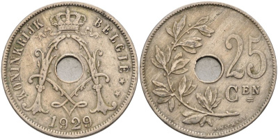 Бельгия 25 сантимов 1929 Belgie, Альберт I (1909-1934) KM 69 медно-никель 4126-145