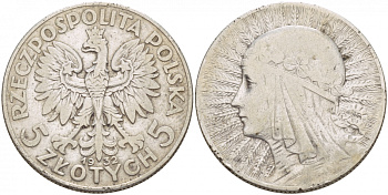 Польша 5 злотых 1932 Ядвига KM 21 серебро 4545-1113
