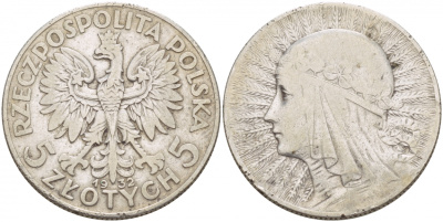 Польша 5 злотых 1932 Ядвига KM 21 серебро 4545-1113