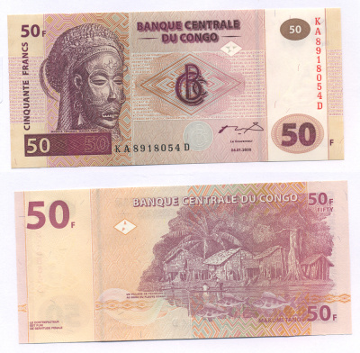 ДР Конго 50 франков 2000 маска, рыбаки, серия КА-D Pick 91 бумага UNC (пресс) 7220-33-2