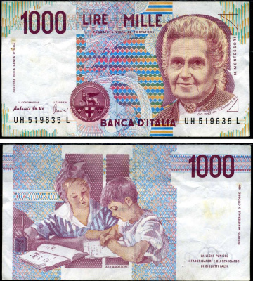 Италия 1000 лир 1990 Pick 114 c бумага 7486-63-2-1
