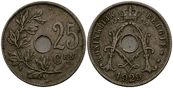 Бельгия 25 сантимов 1929 Belgie, Альберт I (1909-1934) KM 69 медно-никель 4403-232