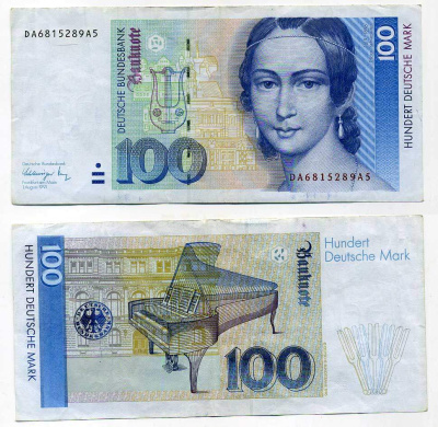 ФРГ 100 марок 1991 подписи SCHLESINGER-TIETMEYER, Клара Шуманн Pick 41b бумага 451-121-3