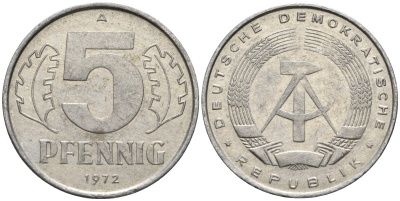 ГДР 5 пфеннигов 1972 A KM 9.1 алюминий 4132-1024