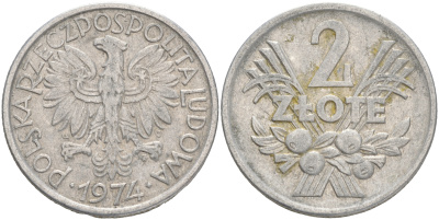 Польша 2 злотых 1974 MW KM 46, Parchimowicz 216h алюминий 4557-1036