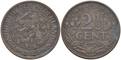 Нидерланды 2 1/2 цента 1929 Вильгельмина (1890-1948) KM 150 бронза 31-953