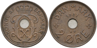 Дания 2 эре 1931 Кристиан X (1912-1947) KM 827 бронза 4147-512