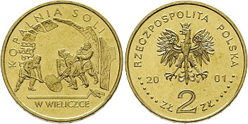 Польша 2 злотых 2001 MW, добыча соли в Величке KM 408 нордик UNC 4521-1125