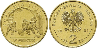 Польша 2 злотых 2001 MW, добыча соли в Величке KM 408 нордик UNC 4521-1125