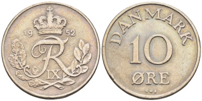 Дания 10 эре 1952 N. S, Фредерик IX (1947-1972) КМ 841.1 медно-никель    4169-167