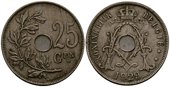 Бельгия 25 сантимов 1929 Belgie, Альберт I (1909-1934) KM 69 медно-никель 4403-1235