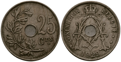 Бельгия 25 сантимов 1929 Belgie, Альберт I (1909-1934) KM 69 медно-никель 4403-1235