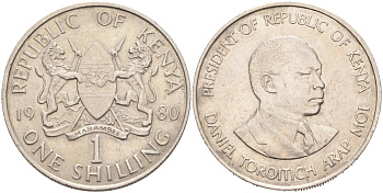 Кения 1 шиллинг 1980 Дэниэл арап Мои KM 20 медно-никель 4683-344