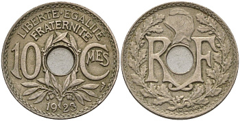 Франция 10 сантимов 1923 KM 866a, Le Franc 138.3 медно-никель 4143-931