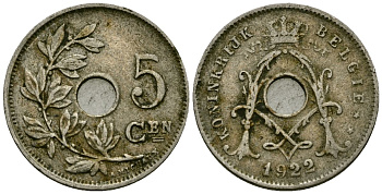 Бельгия 5 сантимов 1922 Belgie, Альберт I (1909-1934) KM 67 медно-никель 4173-251
