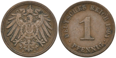 Германия 1 пфенниг 1904 A KM 10, J. 10 медь 4567-1164