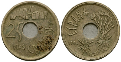 Испания 25 песет 1994 Канарские острова KM 933 алюминиевая бронза 4173-1021