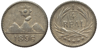 Гватемала 1/4 реала 1896 5 звезд, Испанское правление KM 162 серебро 116-629