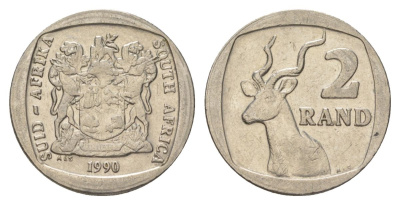 ЮАР 2 ранда 1990 KM 139 медь плакированная никелем 4626-1122
