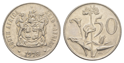 ЮАР 50 центов 1978 Зантедеския Эллиота (калла), герб KM 87 никель 4597-241