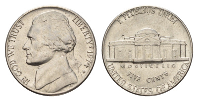 США 5 центов 1974 Джефферсон KM A192 медно-никель 3999-1333