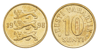 Эстония 10 сентов 1998 KM 22 латунь UNC 4647-116