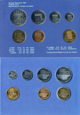 Нидерланды годовой набор из 6 монет + жетон мондвора 1990 подарочный картонный буклет (5 центов - 5 гульденов) UNC 5-4-1-06