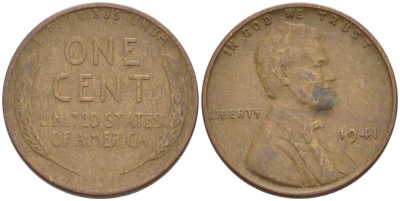 США 1 ЦЕНТ 1941 ЛИНКОЛЬН KM 132 бронза 218-419
