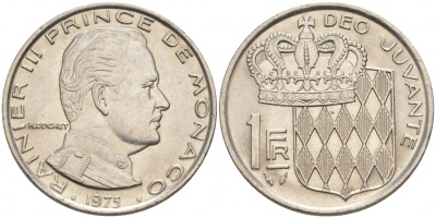 Монако 1 франк 1975 Ренье III (1949-2005) KM 140 никель 73-1223