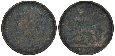 Великобритания 1 фартинг 1890 Виктория (1837-1901) KM 753, Spink 3958 бронза 4609-1032