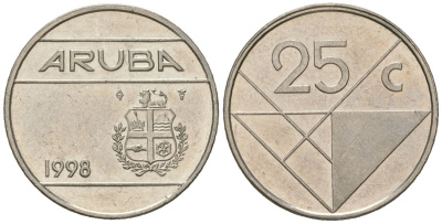 Аруба 25 центов 1998 KM 3 сталь плакированная никелем aUNC 187-466