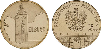 Польша 2 злотых 2006 MW, серия польские города, Эльблонг (ELBLAG) KM 546, Parchimowicz 989 латунь UNC 603-415