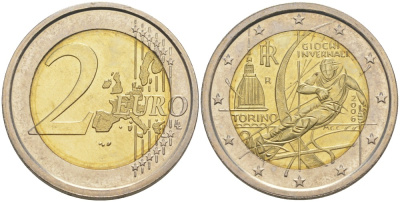 Италия 2 евро 2006 XX зимние Олимпийские игры в Турине 2006 года, лыжник KM 246 биметалл UNC 4185-842