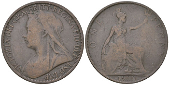 Великобритания 1 пенни 1900 Виктория (1837-1901) KM 790, Spink 3961 бронза 3460-1024