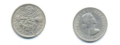 Великобритания 6 пенсов 1966 Елизавета II (1952-2022) KM 903, Spink 4149 медно-никель 4379-716