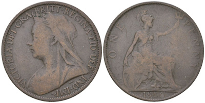 Великобритания 1 пенни 1900 Виктория (1837-1901) KM 790, Spink 3961 бронза 3460-1024
