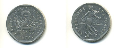 Франция 2 франка 1979 сеятель KM 942.1, Le Franc 272.3 никель 54-1434