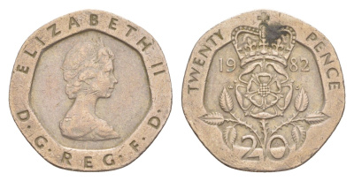 Великобритания 20 пенсов 1982 Елизавета II (1952-2022) KM 931, Spink 4230 (G1) медно-никель 4639-827
