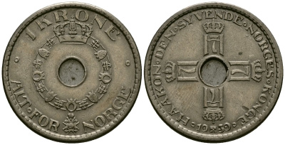 Норвегия 1 крона 1939 Хокон VII (1905 - 1957) KM 385 медно-никель 4582-332