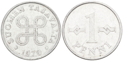 Финляндия 1 пенни 1970 KM 44а алюминий 192-1257