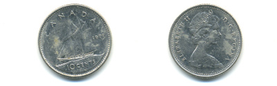 Канада 10 центов 1977 Елизавета II (1952-2022), парусник KM 77.1 никель 86-1115