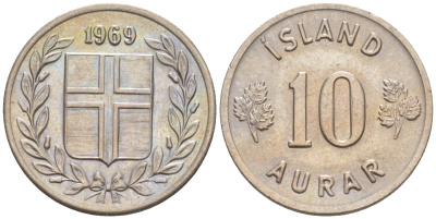 Исландия 10 эйре 1969 KM 10 медно-никель 63-336