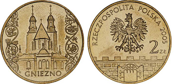 Польша 2 злотых 2005 MW, серия исторические места, Гнезно (Gniegno), собор Девы Марии KM 564, Parchimowicz 956 нордик UNC 603-1014